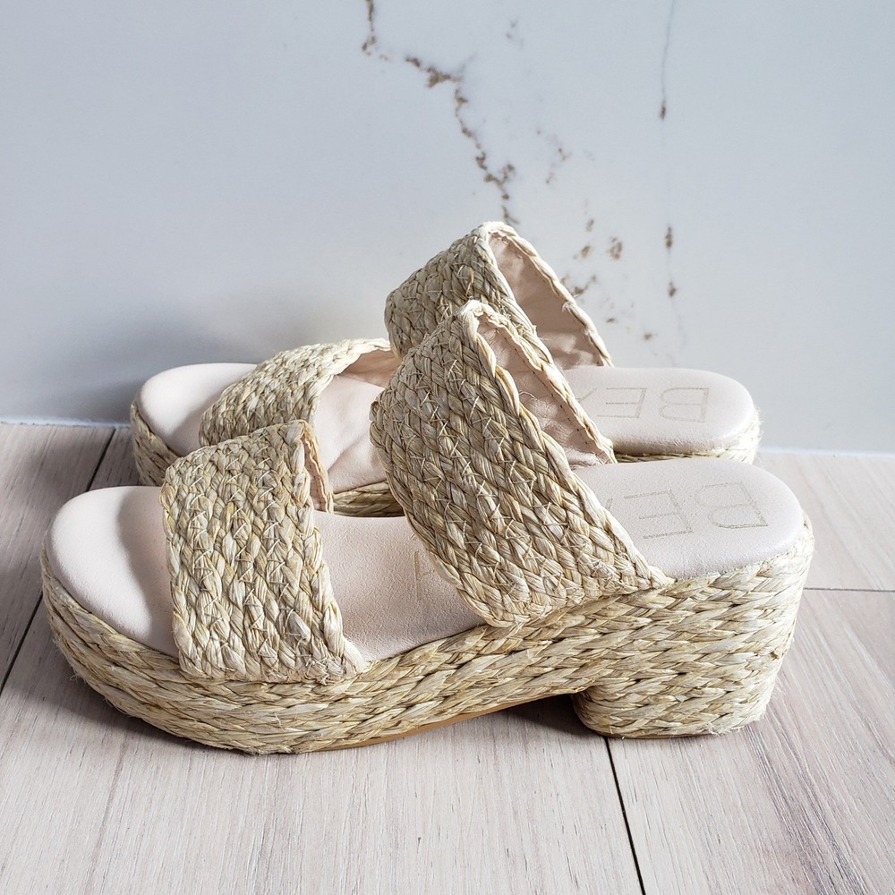 Matisse Ocean Ave Sandals‎ Womens 7 Natural Raffia Platform Block Chunky Heels